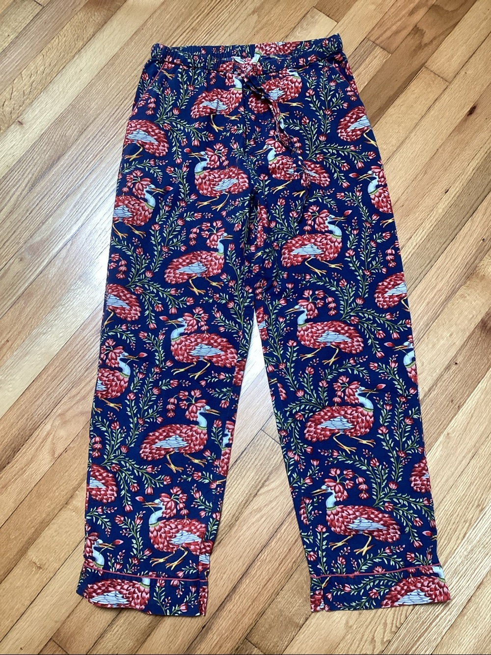 PRINTFRESH Queen Lotus Long Pajamas Set Size small 100% Cotton Indigo Egret - Picture 6 of 10